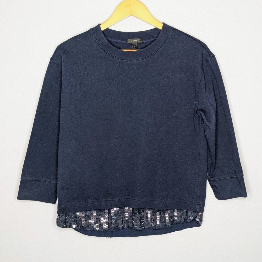 J.Crew Women's Navy Blue Sequin Trim Sweatshirt S